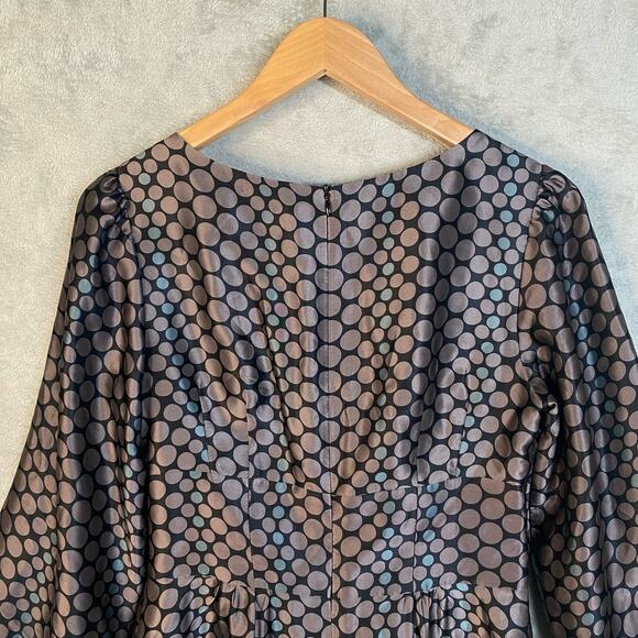 Y2k Babydoll Top Size 4 Silk Puff Sleeve Polka Dot Office Boho Chic Fairy Grunge - Picture 10 of 16